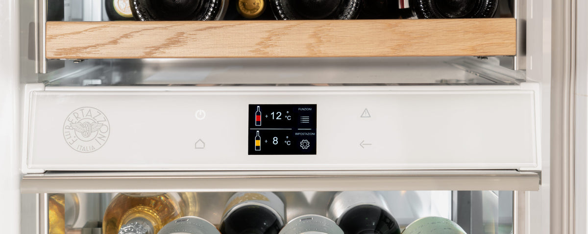 BERTAZZONI WC605BRP2T 60cm 2-Zone Integrated Wine Cooler RH Hinge in Stainless Steel and anti-UV Glass