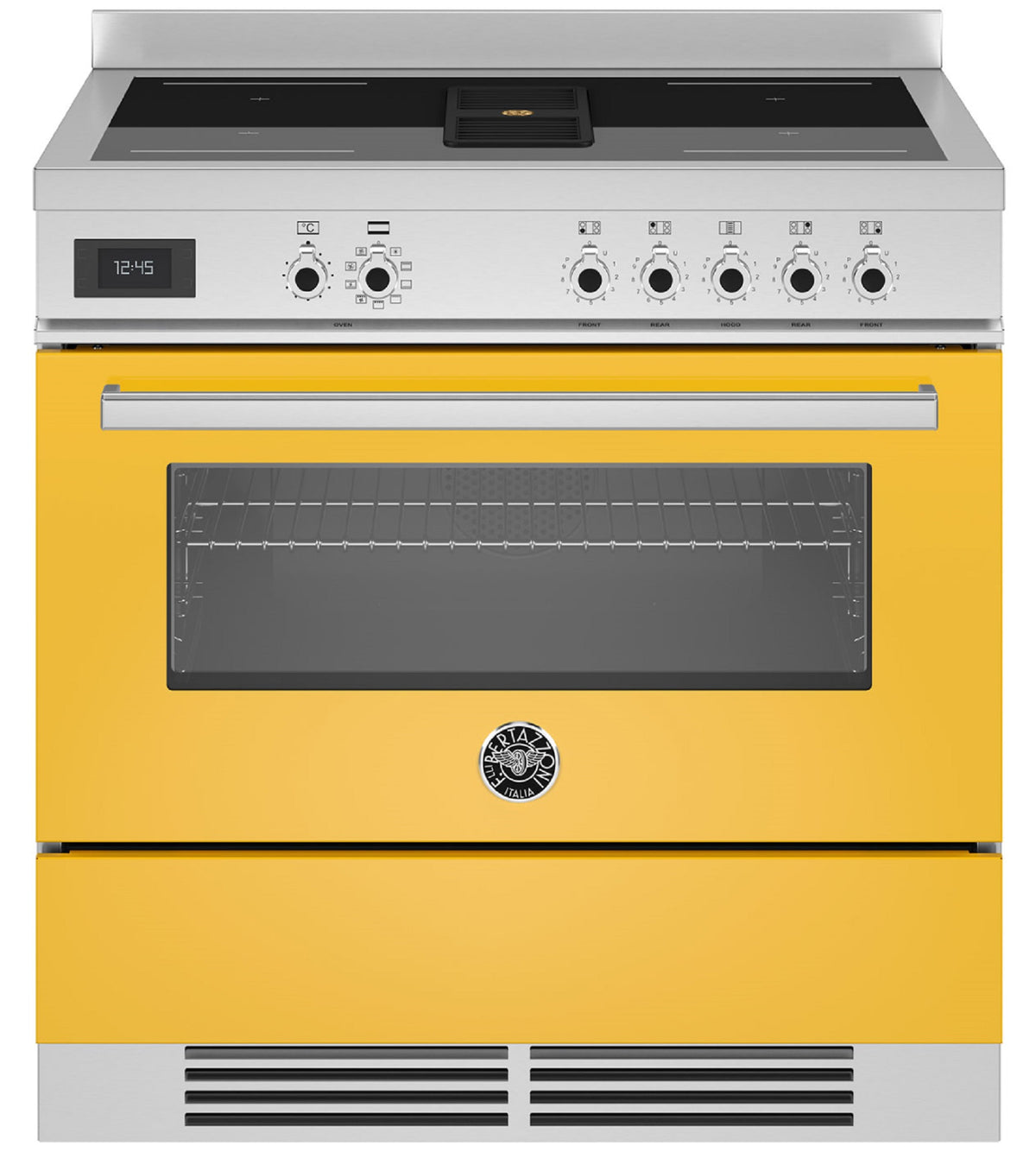 BERTAZZONI PROCH94I1EGIT 90cm Electric Oven 5 Zone Induction Hob with in-built Extractor Range Cooker in Yellow