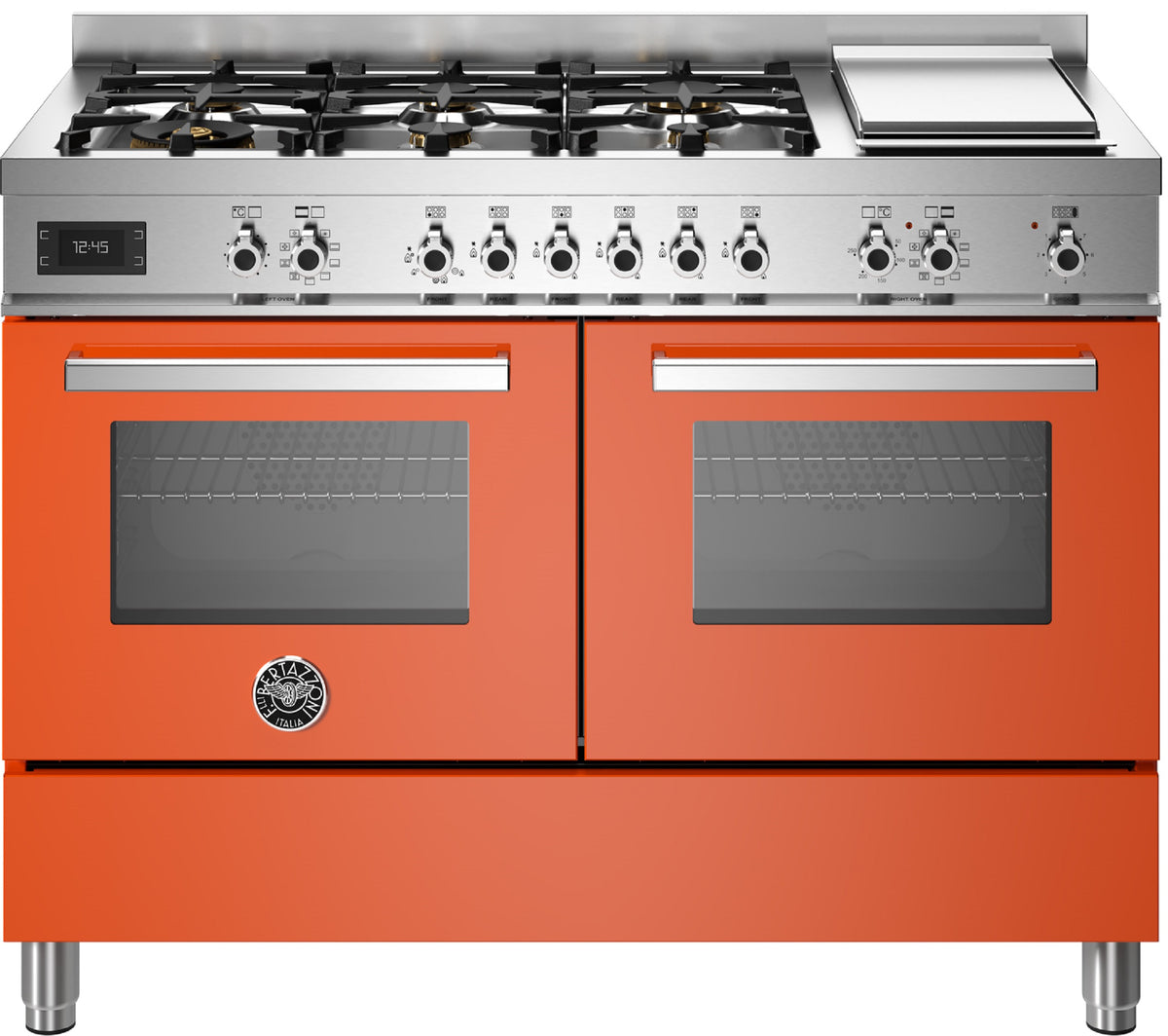 BERTAZZONI PRO126G2EART 120cm Electric Double Oven 6 burner + teppanyaki Gas Hob Range Cooker in Orange